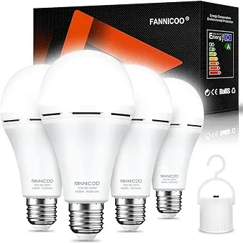 1500mAh Rechargeable Emergency Bulb for Power Outages, 15W 80W Equivalent Battery Backup LED Bulb for Power Outages, Camping, Hiking, Hurricanes (6500K Daylight 4-Pack)