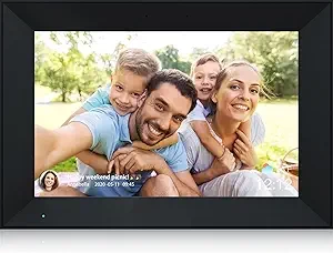 Digital Photo Frame 10.1 Inch WiFi Picture IPS HD Touch Screen Smart Cloud Photo Frame with 16GB Storage, Auto-Rotate, Easy Setup to Share Photos or Videos Remotely via AiMOR APP (Black)