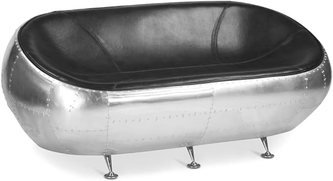 NauticalMart 2 Seater Sofa Aviator Design Aluminum & Leather Aviator Couch for Living Room & Bedroom, Loveseat Furniture