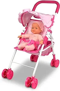 Baby Doll Collection Anivia Doll Stroller Heart Design Gifts for Toddlers and Girls Foldable Doll Stroller (DA004L Pink)
