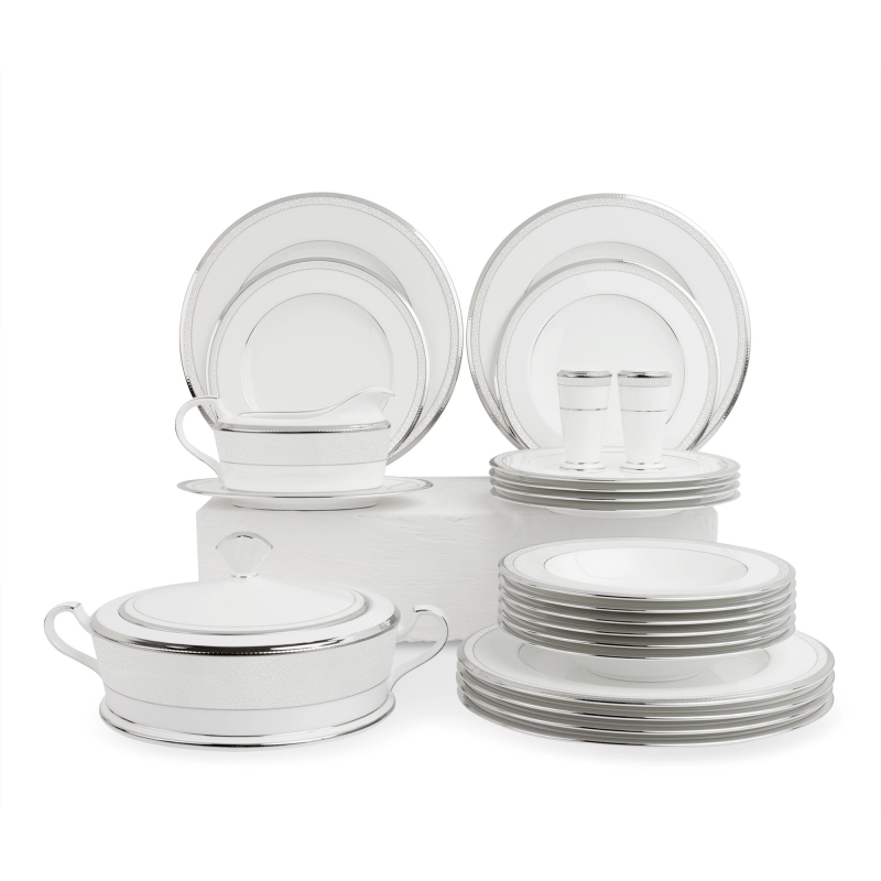 22-piece European-style dinnerware set (square plate, for 6 people) high-quality white porcelain | Cher Blanc 1655L - D024EV