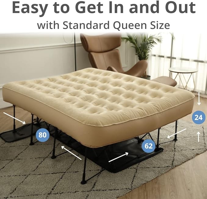 Simpli Comfy EZ Air Bed Self-Inflating Queen Air Mattress with built-in frame, pump and wheeled case