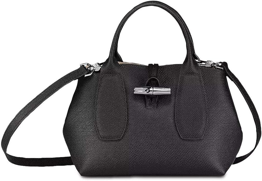 LongChamp Women's Black Leather Roseau Small Leather Tote Crossbody Handbag
