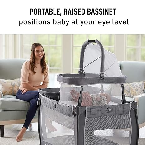 Graco Pack 'n Play Day2Dream travel bassinet playard with portable bassinet diaper changer and other functions (Lo, Lo, W/folding flat bassinet)