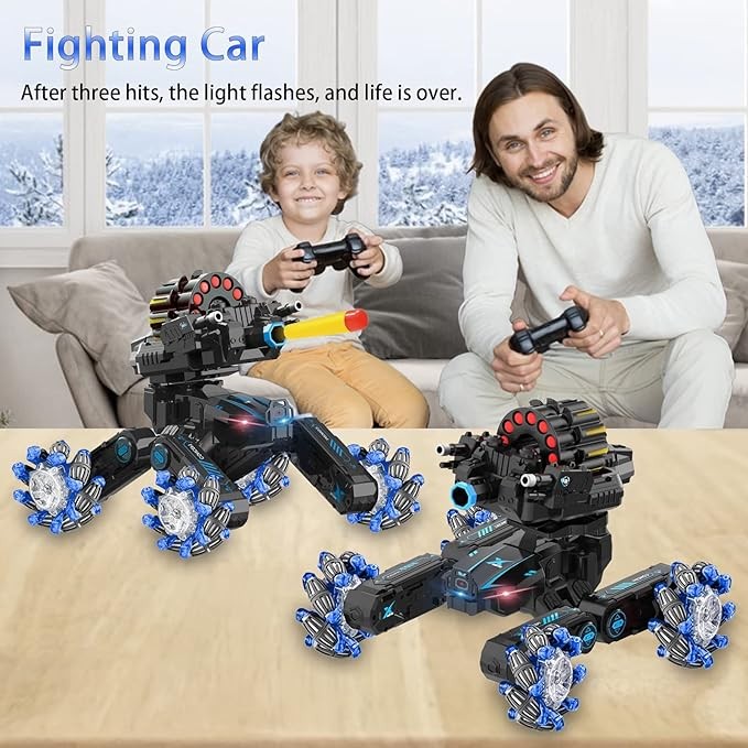 Kjyapoe RC Tank Car with Soft Bullet Remote Control Stunt Drift Vehicle Hand Gesture Sensing Rechargeable Toys for Kids Boys Adults Blue