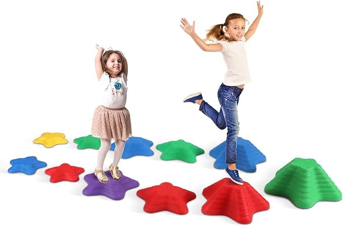 Kids Indoor and Outdoor Stepping Stone Balance Blocks Gym Toys for Kids Promote Balance, Strength, Coordination Toddler Obstacle Course Floor Games for Kids Fitness Equipment Seastar 11 PCS