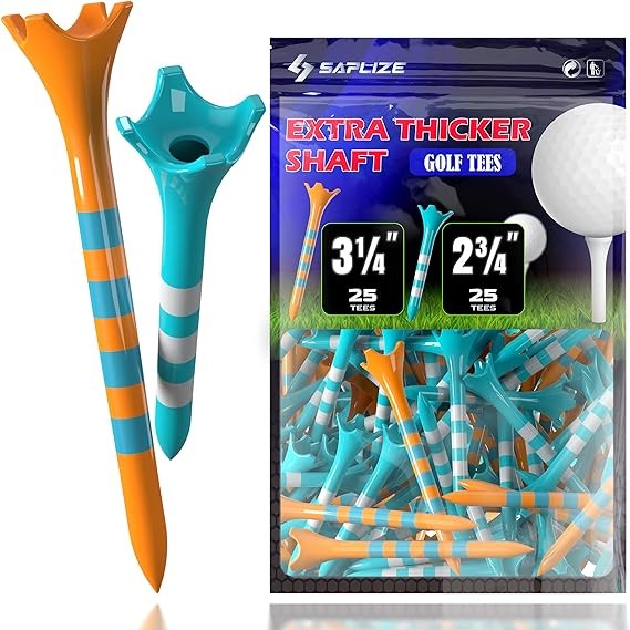 SAPLIZE Ultra Thicker Plastic Golf Tees 50/100 Pack (2-3/4" / 3-1/4"), More Stable and Durable Golf Tees, Golf Plastic Tees
