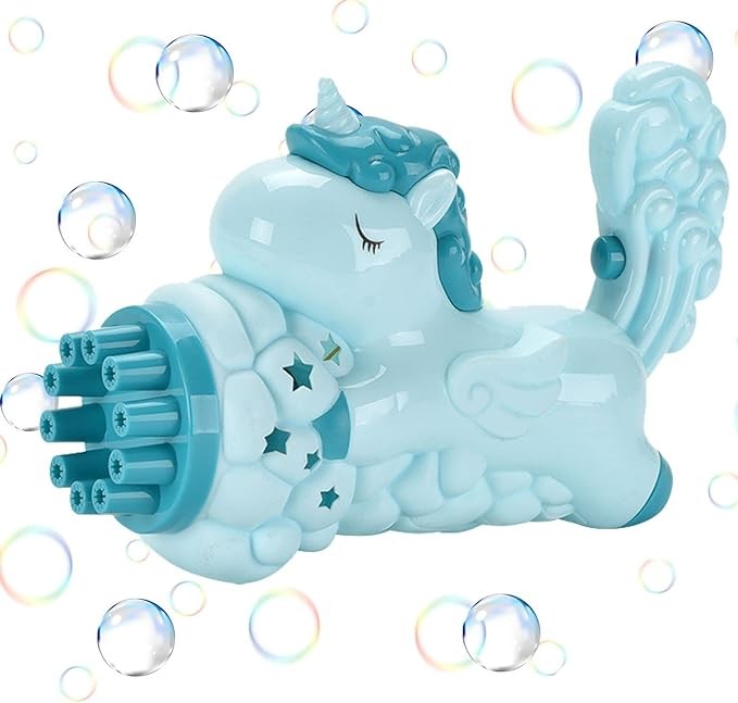 Unicorn Bubble Machine,Indoor Outdoor Toys Bubble Guns for Kids, Bubble Blaster Party Favors, Summer Toy, Easter, Birthday Gift(Blue) Brand: SENYULU