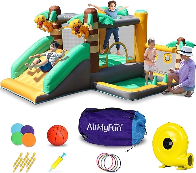 Inflatable Bounce House for Kids 3-8: Dinosaur Large Bounce Houses with Blower Toddler Jump Indoor 3-8 Kids Big inflables Bouncy Bouncer Castle with Slide for Backyard Kid Children Birthday Gift