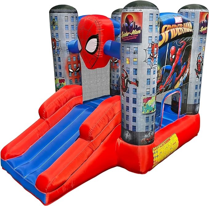 Marvel Spider-Man Bounce House with Slide, Kids Inflatable Spiderman Bouncy Castle Indoor Outdoor Plus Heavy Duty Air Blower