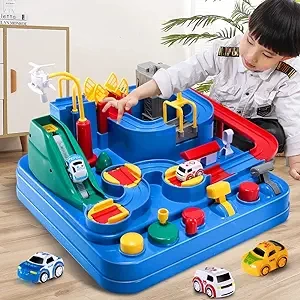 TEMI Kids Race Track Toys for Boy, Car Adventure Toy for 3 4 5 6 7 Years Old Boys Girls, Puzzle Rail Car, City Rescue Playsets Magnet Toys 3 Mini Cars, Preschool Educational Car Games Gift Toys