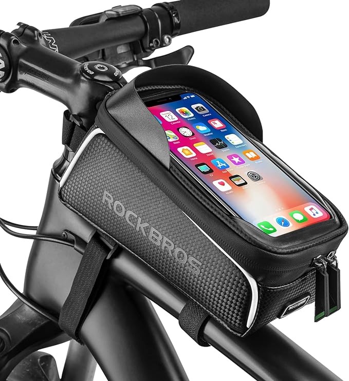 ROCKBROS Bike/Bicycle Phone Front Frame Bag, Waterproof, Tube Bag,Cycling Pouch, Cycling Gifts for Men Compatible Phone Under 6.5”