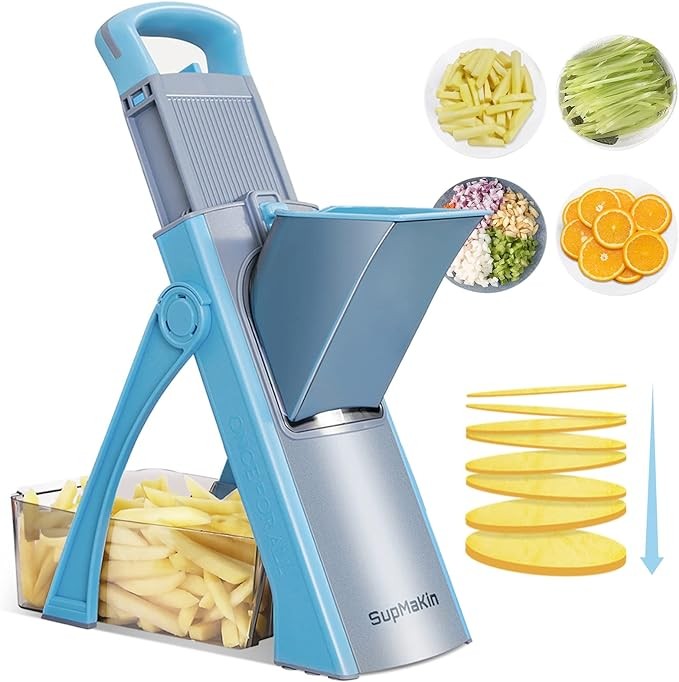 SupMaKin Safe Mandoline Slicer, Upgraded Larger Size,Vegetable Chopper, Potato Slicer, French Fry Cutter, Vegetable Slicer Cutter Ktichen Chopping Artifact (Blue)