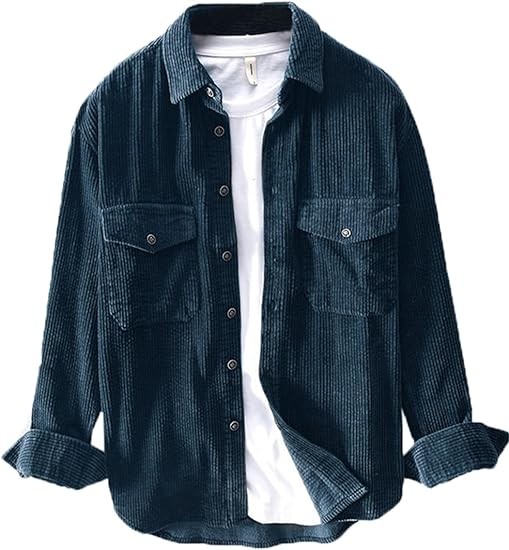 Men's Corduroy Shirts Jacket Sherpa Bomber Casual Long Sleeve Winter Coats