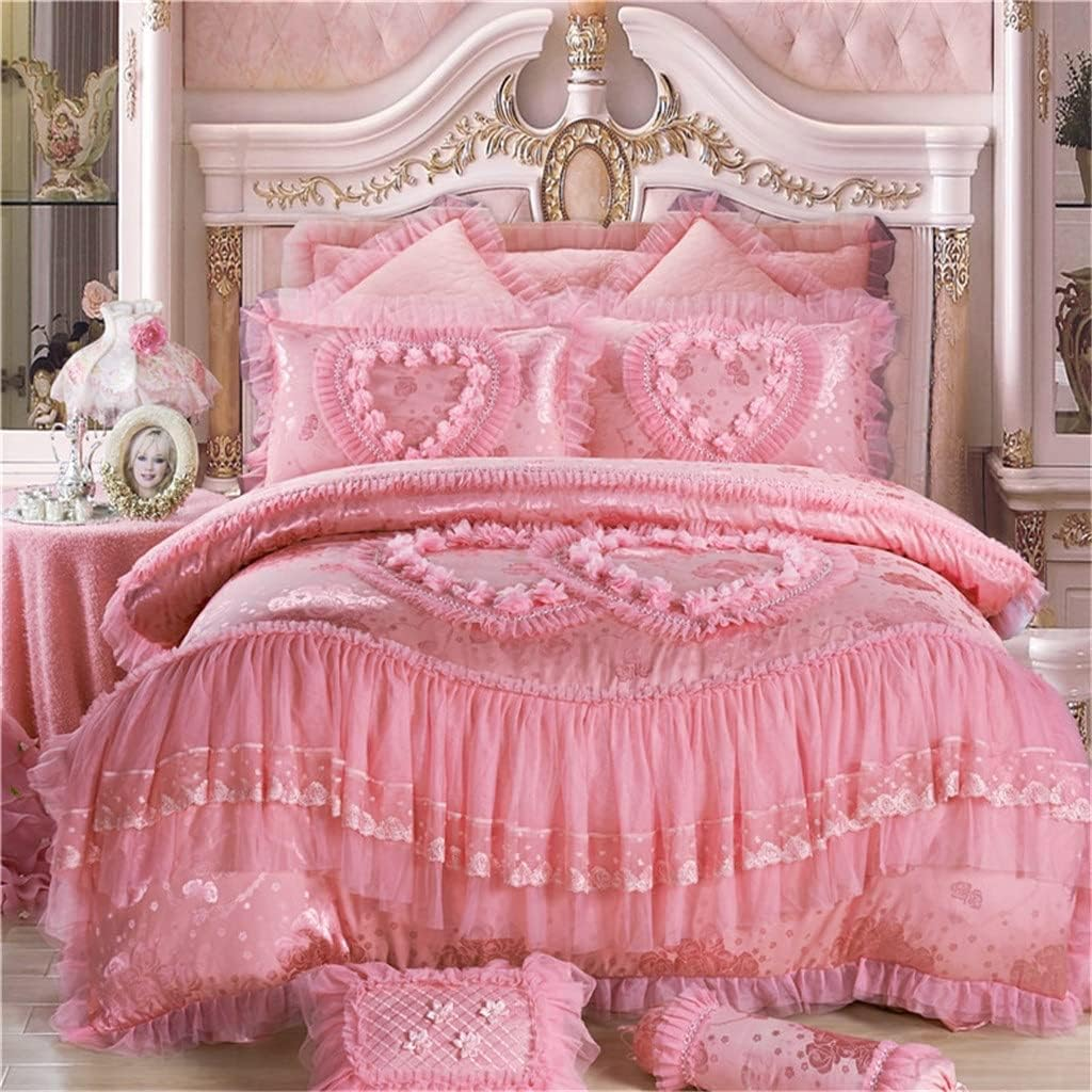JATDHY Soul Mates Luxury Wedding Bedding Set Lace Duvet Cover Bedspread Pillowcases Queen King Size 4/6pcs(D,200 * 230cm6Pcs)