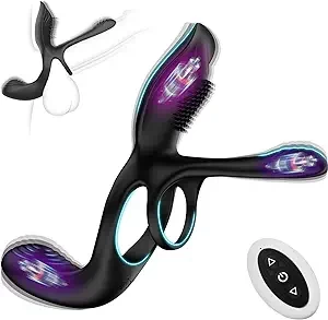 Vibrator for Couple, 3 in 1 Vibrating Cock Ring with 10 Modes, Men's Penis Vibrators, Perineum , G spot, Clitorals Stimulator for Women, Sex Novelties, Adult Sex Toys & Games Black