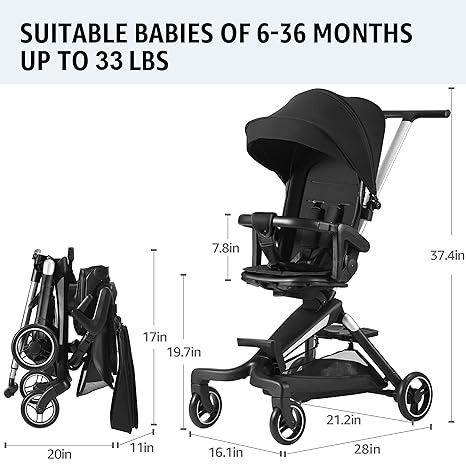 Lightweight Stroller, Convenience Stroller with 360 Degree Rotational Seat, Baby Toddler Stroller for Travel, Multi Position Recline, Ultra Compact Fold & Airplane Ready Travel Stroller