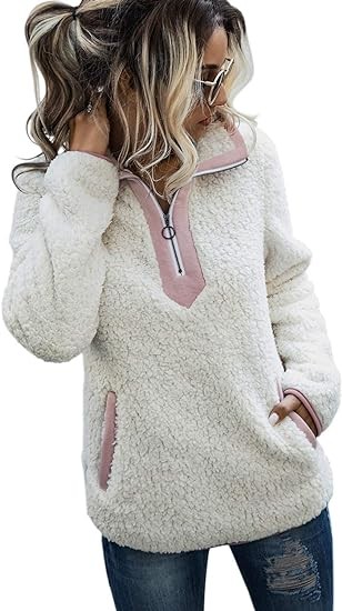 AQOTHES Womens Loose Casual Zipper Sherpa Fleece Pockets Pullover Sweatshirt for Women
