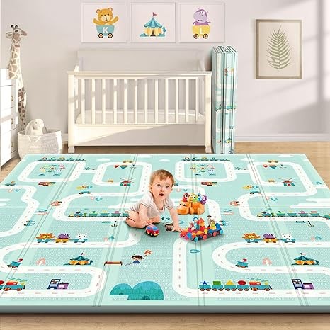 Gimars XL BPA Free 0.5 in Reversible Foldable Baby PlayMat, Waterproof Foam Floor Baby Crawling Mat, Portable Baby Playmat for Infants, Toddler, Kids, Indoor Outdoor Use (79 x71x0.5inch)