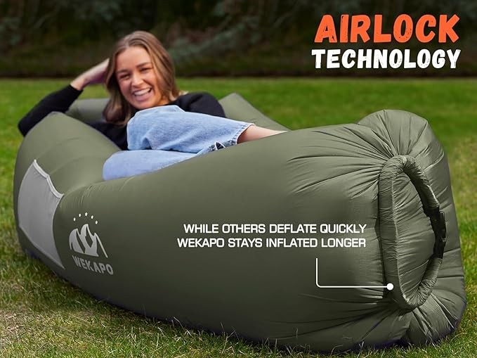 WEKAPO Inflatable Lounge Air Sofa Chair – Camping and Beach Accessories – Portable Waterproof Sofa for Hiking, Picnics, Outdoors, Music Festivals and Backyards – Lightweight and Easy to Set Up Air Ham