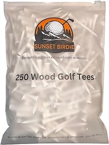 Sunset Birdie Golf Tees - 2-3/4 Inch, 250 Count: Strong, Reliable, and Stylish Bulk Bag, White Wood Tees, Easy Reseable Bag Action