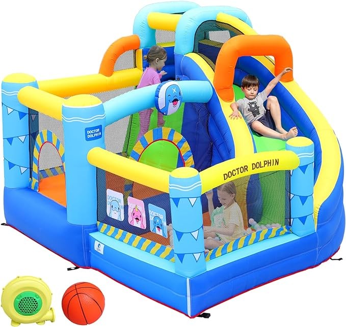 Inflatable Water Slide,Bouncy Castle for Kids Outdoor,7 in 1 Dual Waterslide Bounce House with Water Cannon,Inflatable Water Park with Jump House,Water Slides for Kids Backyard Party