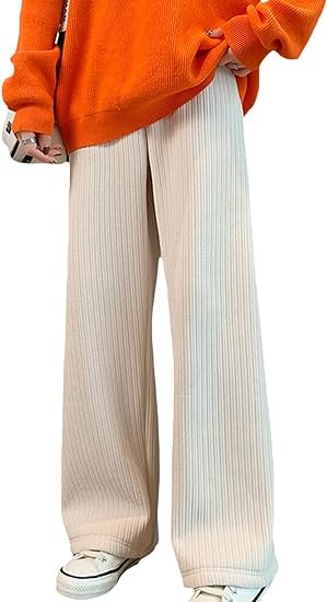 Jenkoon Womens Warm Fleece Lined Casual Sweatpants Winter Stretch Thermal Fuzzy Corduroy Wide Leg Pants