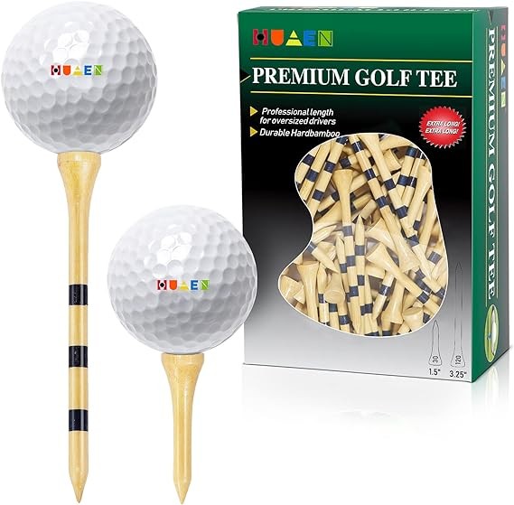 HUAEN Golf Tees Bamboo Tees 150 Pack 3-1/4 Inch Unbreakable Long Tees Bulk,Low Friction and Resistance