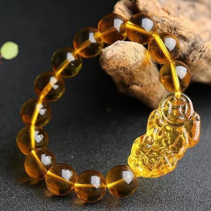 10mm Yellow Crystal Bracelet Men Women Pixiu Bracelet Jewelry