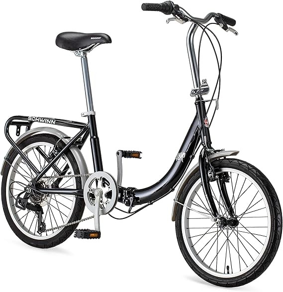 Schwinn Loop Adult Folding Bike, Men and Women, 20-inch Wheels, 7-Speed Drivetrain, Rear Cargo Rack, Carrying Bag Included for Storage