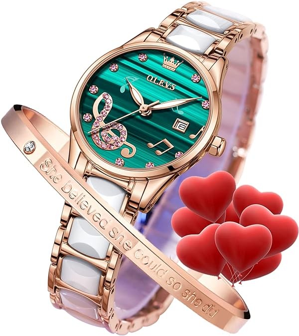 OLEVS Women Watches Rose Gold Elegant Dress Ladies Watch Diamond Ceramic Quartz Date Waterproof Luminous Female Wrist Watches Valentine's Day Present