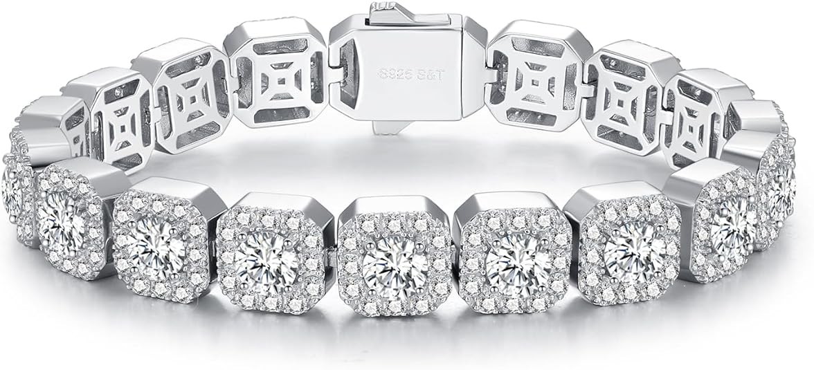 Moissanite Tennis Bracelet for Men | 925 Sterling Silver Wedding Diamond Tennis Bracelets for Women | 18K White Gold Plated Classic Lab Created Diamond Bracelets Chain | 6-8inch | 10.2 cttw -13.2 cttw