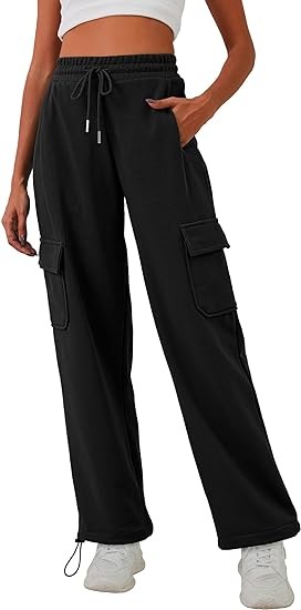 Women's High Waisted Cargo Sweatpants, Cotton Wide Leg Baggy Joggers Pants with Pockets