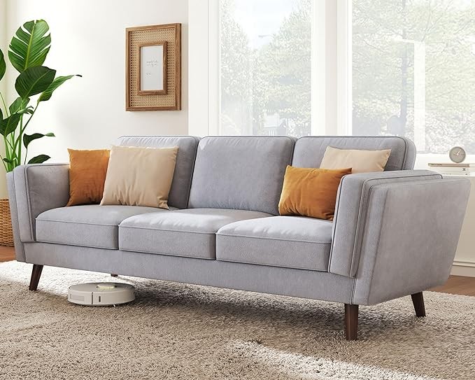 papababe 87" Sofa, Modern Sofa for Livingroom- Deep Seat Sofa Couch with Embedded Arm Pillow, Light Grey Couch