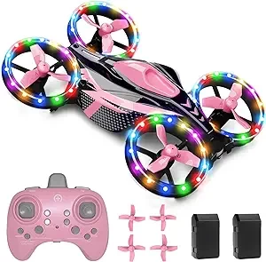 Drones for Kids - Toys for Boys Girls Perfect Christmas and Birthday Gifts - Dual Mode for Land and Fly Match LED Flash Lights wheels with 12 Scene Modes (Pink Topaz)