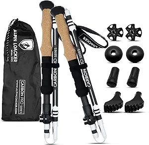 Foldable trekking poles for hiking I Carbon or aluminum trekking poles ultra-light I Adjustable trekking poles for women and men with cork grips