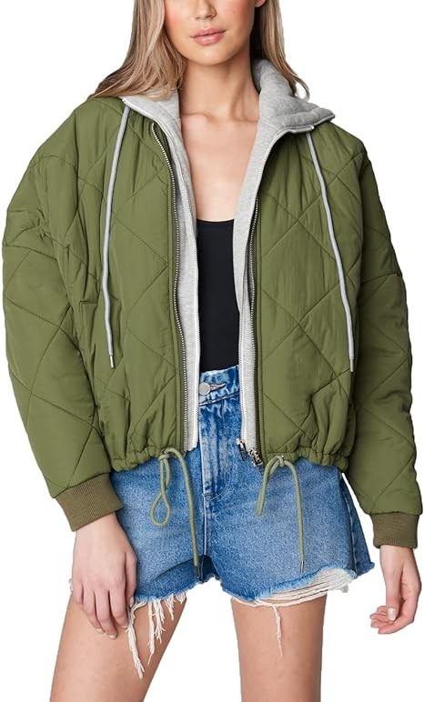 [BLANKNYC] womens Luxury Clothing Quilted Print Jacket, Comfortable & Stylish Windbreaker Coat