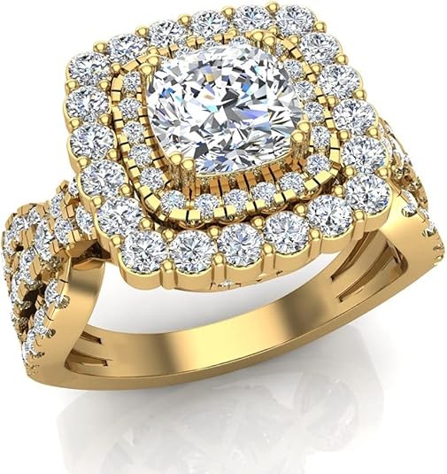 Glitz Design Cushion cut diamond engagement rings Halo Rings 14K Gold 2.12 carat (G,SI1)