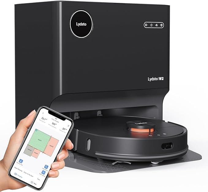 Lydsto W2 Robot Vacuum and Mop Combo, Auto Mop Cleaning and Drying，Self Refilling, Self Emptying，Robotic Vacuums with 5000Pa Suction, LDS2.0 Radar, Obstacle Avoidance, LED Display, WiFi, App Control
