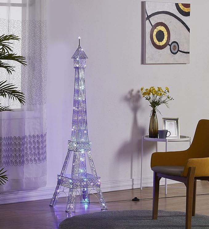 WOXXX Paris Eiffel Tower floor lamp with LED flash light string 7-color changing modern floor lamp suitable for living room and bedroom Christmas decoration high standing lamp New Year standing lamp