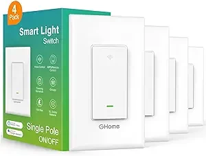 GHome Smart Switch,Smart Wi-Fi Light Switch for Lights Works with Alexa and Google Home 2.4Ghz, Single-Pole,Neutral Wire Required,UL Certified,Voice Control (4 Pack)