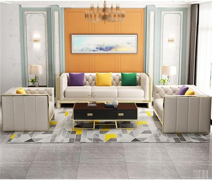 CHCDP Hotel Studio Sofa Bed Home Furniture Leather Loveseat with Stainless Steel Foot Combination Chaise Longue