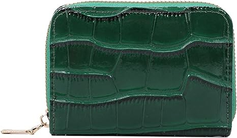 XVGJDZ Fashion Women and Men Zippered Card Wallet - Stone Pattern Card Cases Purse for Key and ID Cards in Green