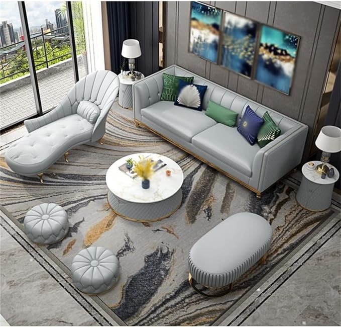 CHCDP Postmodern Hong Kong Style Leather Sofa Three-Piece Apartment Sofa Living Room Furniture