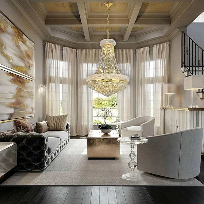 13 Lights Gold Finish Classic Empire Style K9 Crystal Chandelier for Living Room Foyer Dining Hall Hallway Bedroom (24×31.5 inches) New Package Easy to Install