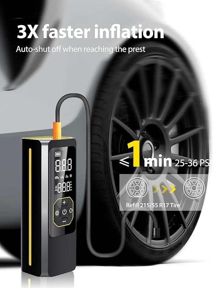 Tire Inflator Portable Air Compressor - 3X Faster Inflation Tire Inflator, 160PSI Auto Air Pump for Car Tires with Digital Pressure Gauge, 8000mAh Cordless Air Compressor with LED Light