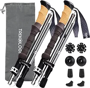 TREKOLOGY Hiking Pole Foldable Nordic Trekking Pole - Cork Handle 2 Pieces Ultra Light Folding Pole, Hiking Stick, Lightweight Aluminum Folding Hiking Pole, Suitable for Elderly Women and Men