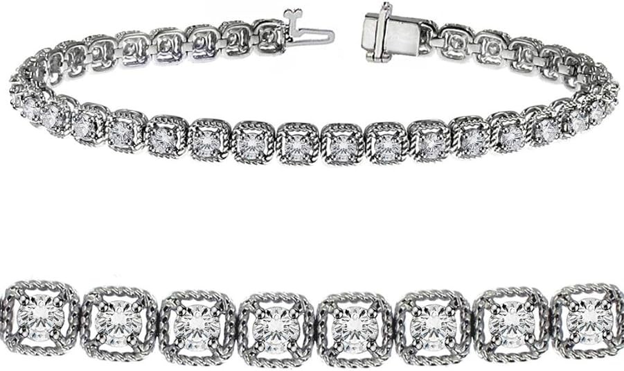 VIP Jewelry Art White Gold Womens Halo Diamond Tennis Bracelet 3 CT TW (G-H Color, SI Clarity)