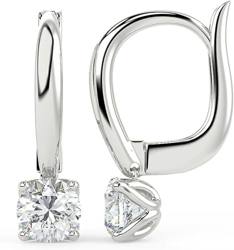 1/2 to 1 Carat Round Lab Grown Diamond Dangle Drop Earrings for Women I 14k Gold Earrings (G-H, VS1-VS2, 0.5 to 1 cttw) 4-Prong Set Brilliant Cut Diamond Earrings Leverback Earrings by Carbon Atelier