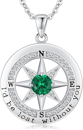 S925 Necklace Gift for Wife, Compass Jewelry Women Wedding Anniversary, Sterling Silver Girlfriend Birthday Gifts for Her, Girls Necklaces for Daughter Valentines Day Mom Mothers Day, I'd be Lost with
